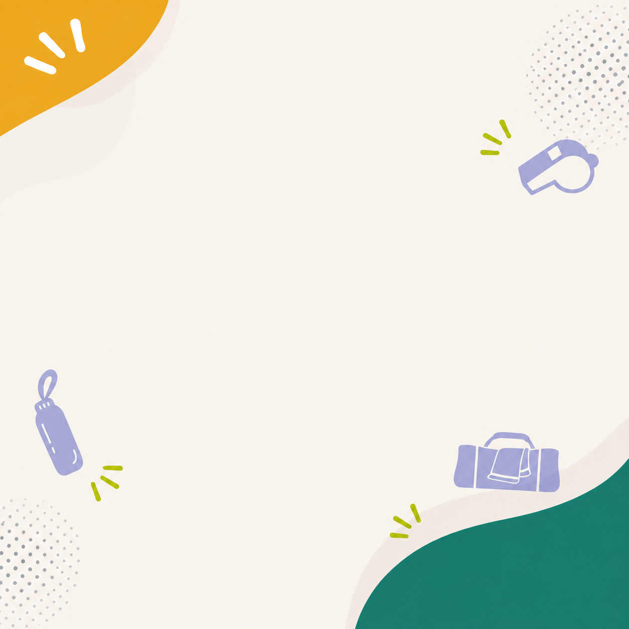 Fond graphique beige avec des éléments décoratifs colorés et des pictogrammes sportifs, dont un sifflet, utilisé pour les communications de prévention des violences dans le sport.