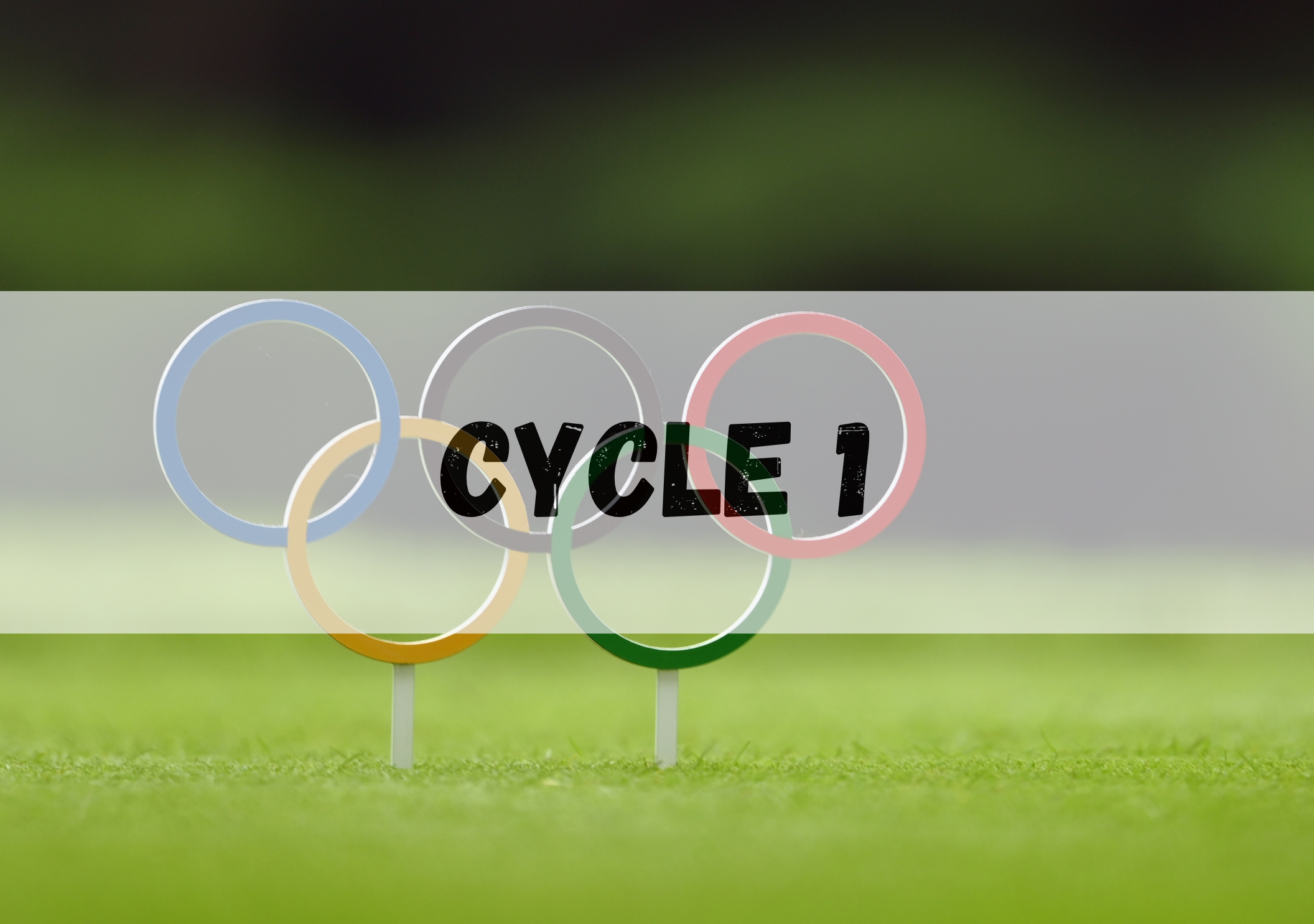 Visuel « Cycle 1 » représentant les cinq anneaux olympiques sur une pelouse verte, avec l'inscription « Cycle 1 ».