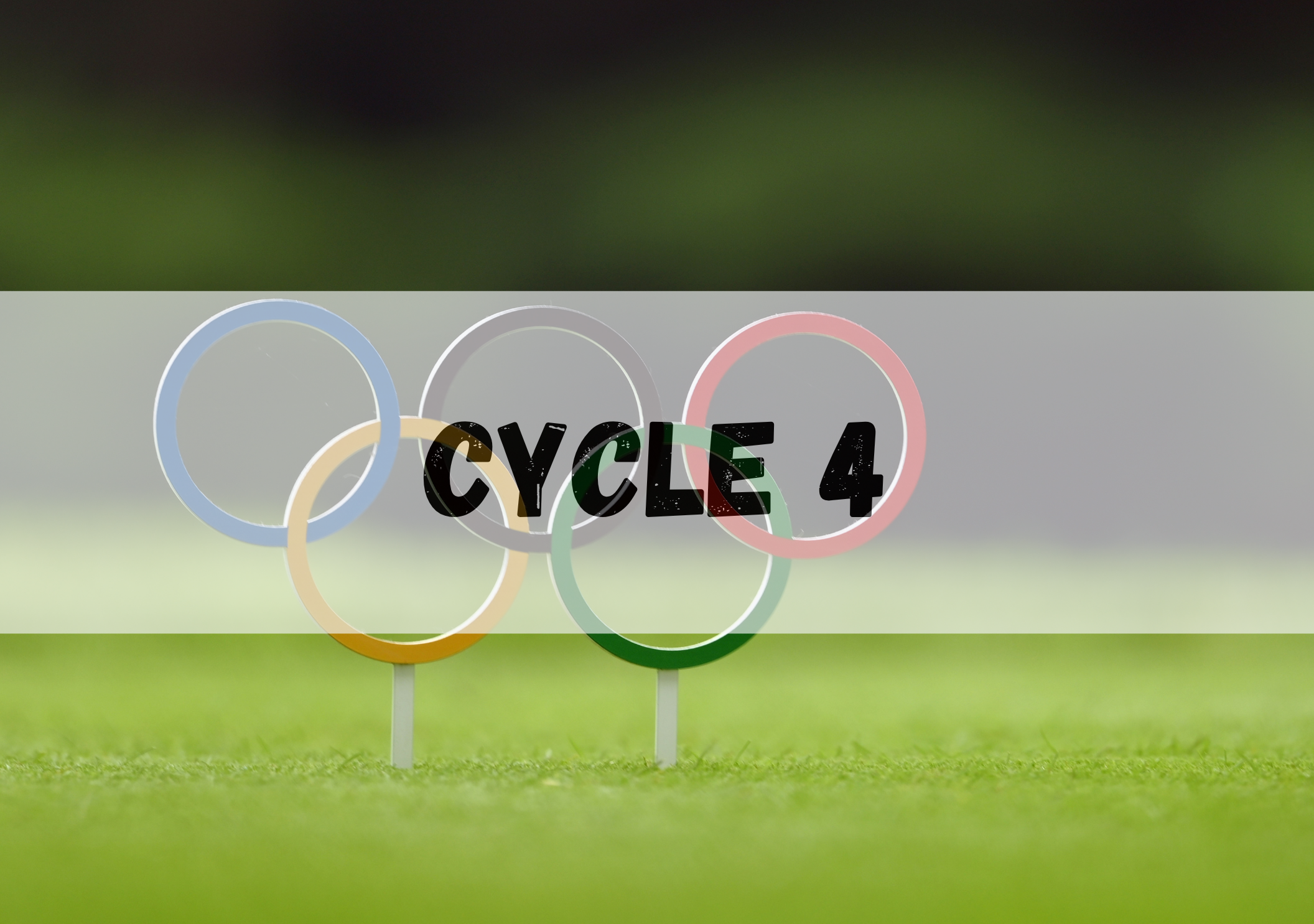 Visuel « Cycle 4 » représentant les cinq anneaux olympiques sur une pelouse verte, avec l'inscription « Cycle 4 ».
